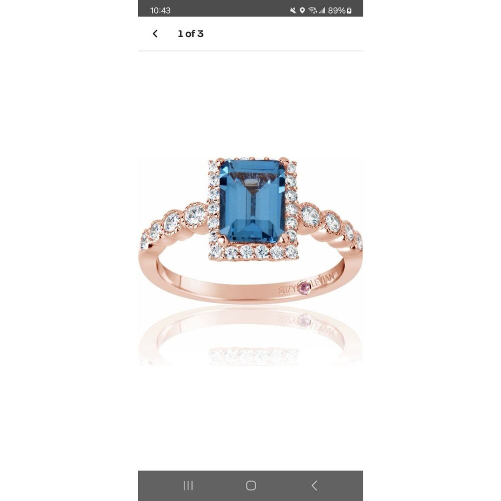 Suzy Levian emerald cut cubic zirconia halo ring size 6.5